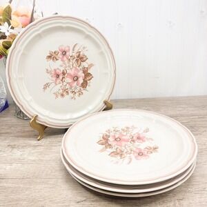 Vintage Floral Stoneware Dessert Plates - Dinner Setting for 4